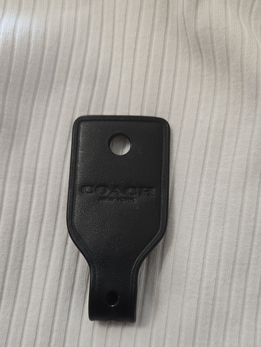 Coach Black Leather Key Tag with Embossed Logo